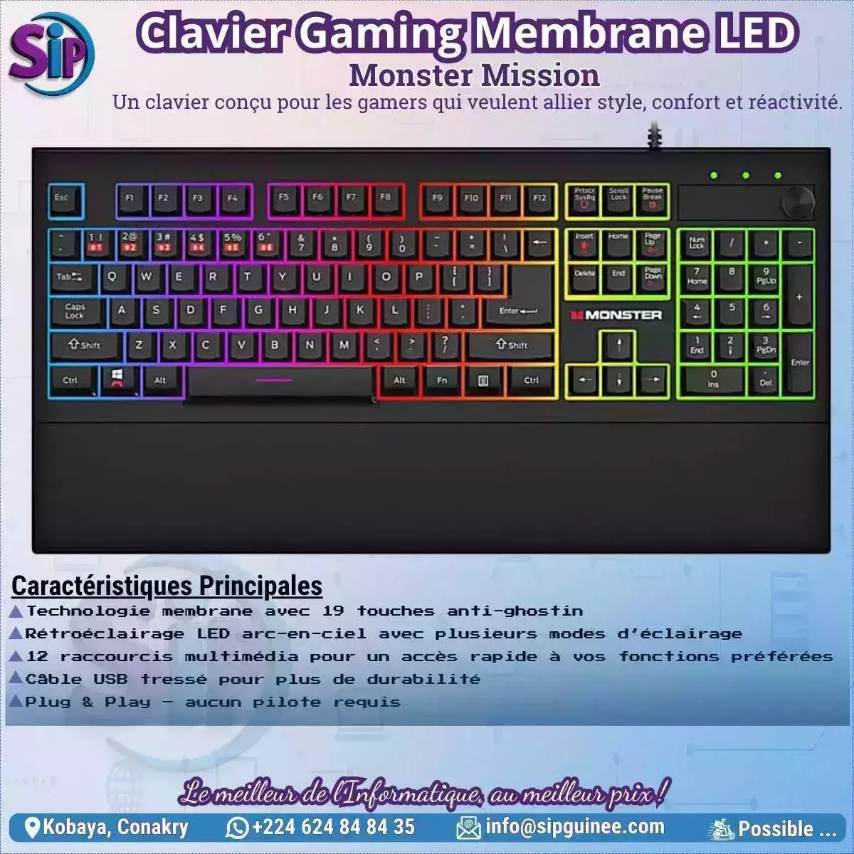 🎮 Monster Mission – Clavier Gaming Membrane LED