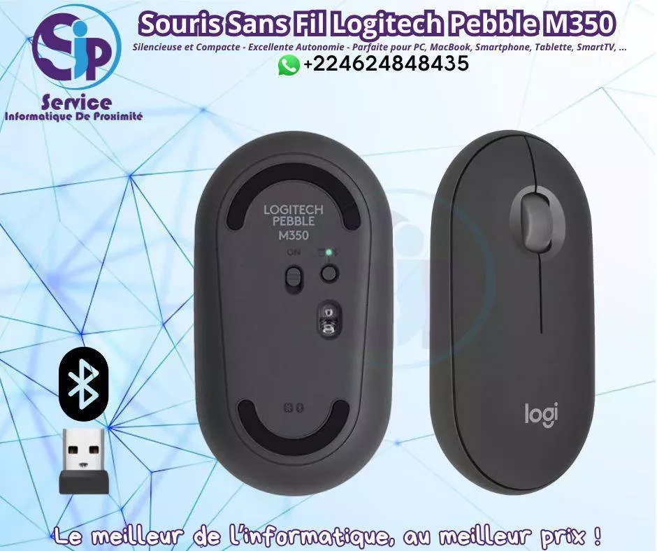 Souris Sans Fil Logitech Pebble M350_Gris Clair_Bluetooth