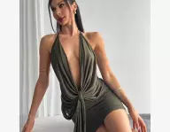  Robe moulante courte verte convient pour les fêtes 