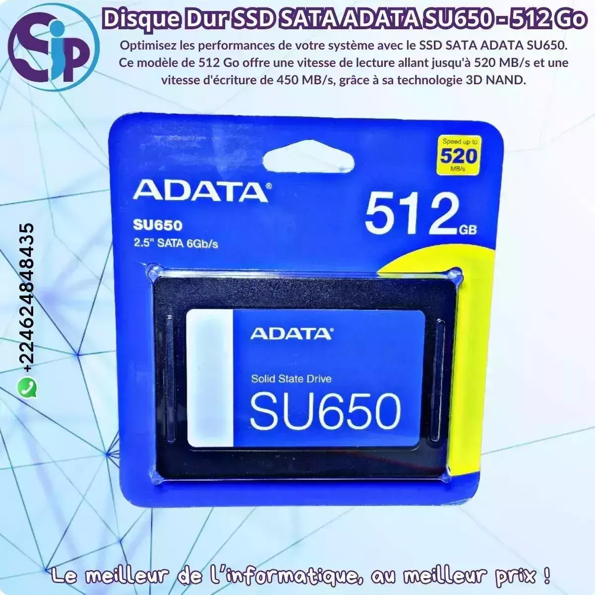 Disque Dur SSD SATA ADATA SU650 - 512 Go