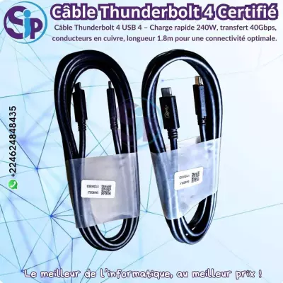 Câble Thunderbolt 4 Certifié – Charge Rapide 240W \& Haute Performance !