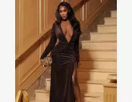 Robe fendue sexy à col V profond pour femmes