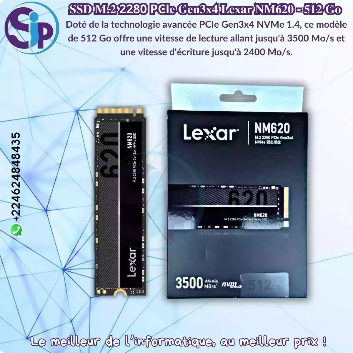 SSD M.2 NVMe Gen3*4 Lexar NM620 - 512 Go