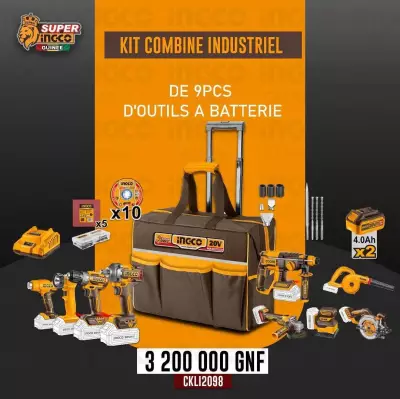 KIT COMBO DE 9PCS D'OUTILS A BATTERIE